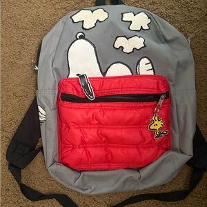 Gray and Red Backpack with Cartoon Design